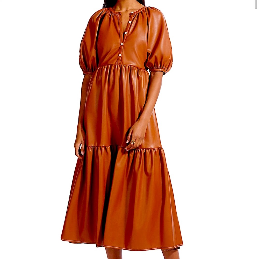 Staud Demi Faux Leather MIDI Dress. Small.
